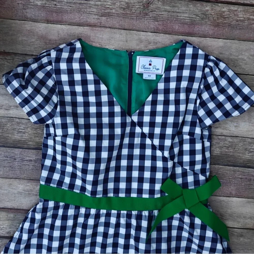 Classic Prep Ann Dress Midnight Gingham Taffeta Size 10